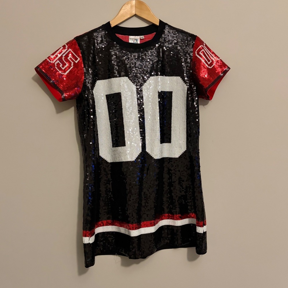 Queen of Sparkles Sequin Jersey Dress Red Black White Queen 00 XS
